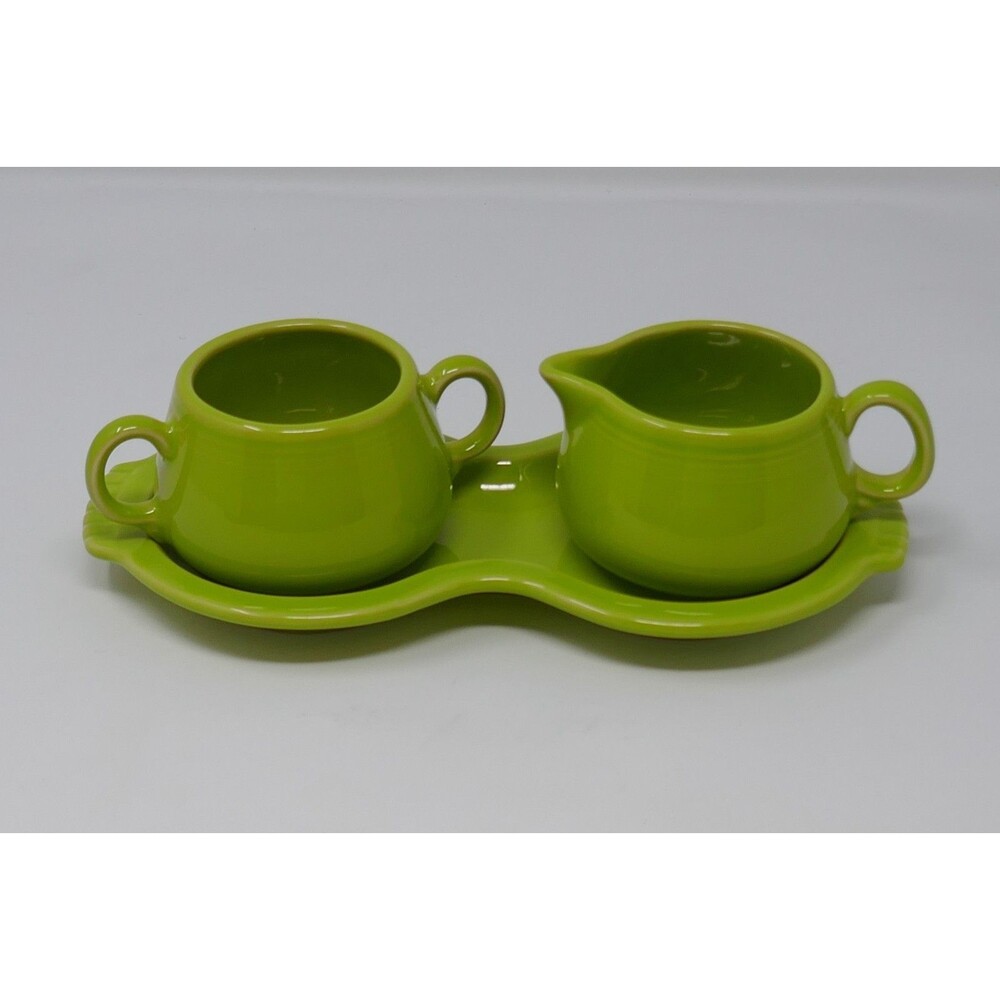 Fiesta Lemongrass 3 Piece Open Sugar Bowl & Creamer Tray Set USA